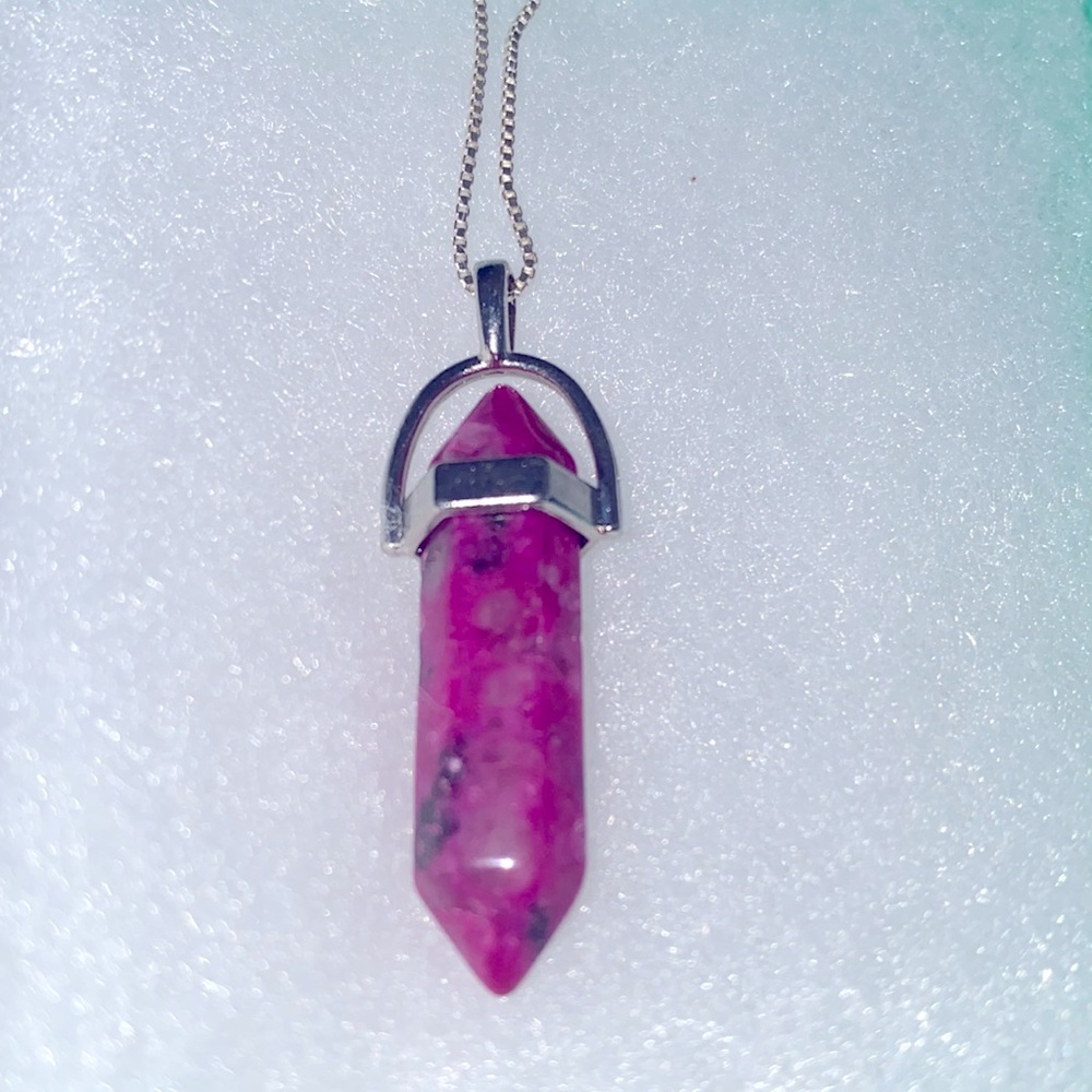 Boho hippie Pink Agate Sterling Silver 16” Necklace